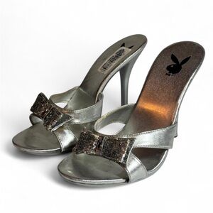 PLAYBOY Silver Stiletto Heels with Bow